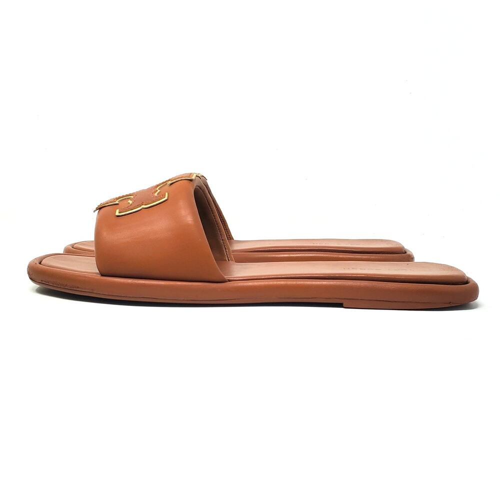 Tory Burch Double T Sport Slide Sandal Leather Bourbon Miele Gold 79985 Size 8.5 - Picture 5 of 10